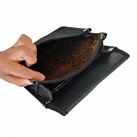 腰袋　内側ポケット付帆布／茶蛇柄 YK-12 黒●金井産業【取寄せ商品】