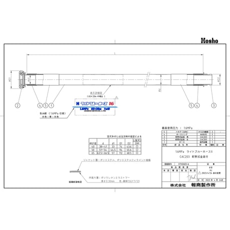 ライトブルーホース（散水用ホース）１．６ＭＰａ　５０Ａ×２０ｍ　黄銅製町野式金具 206223●ライトブルーホース（散水用ホース）１．６ＭＰａ　５０Ａ×２０ｍ　黄銅製町野式金具【取寄せ商品】