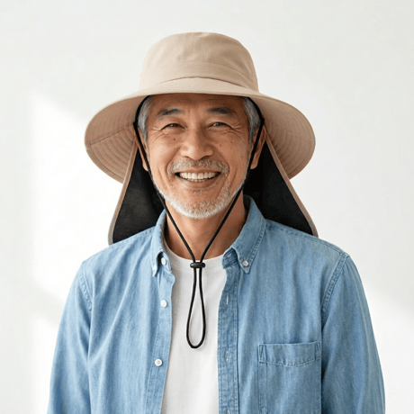 GOKKAN アドベンチャーハット極寒保冷帽子ベージュ●保冷帽子●熱中対策●UVカット帽子●ネックガード付き帽子●アウトドア帽子●冷感グッズ●紫外線対策●首元冷却●保冷剤ポケット付き●日本真田帽子