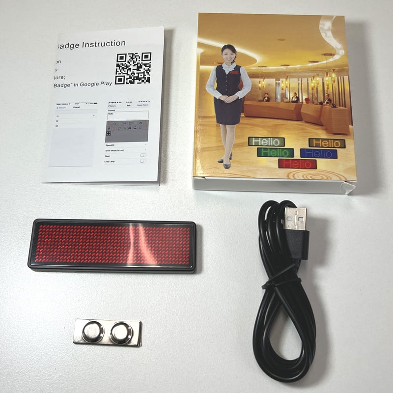 LEDネームバッジ】オリジナル文字が表示できる、USB充電、店舗、会社