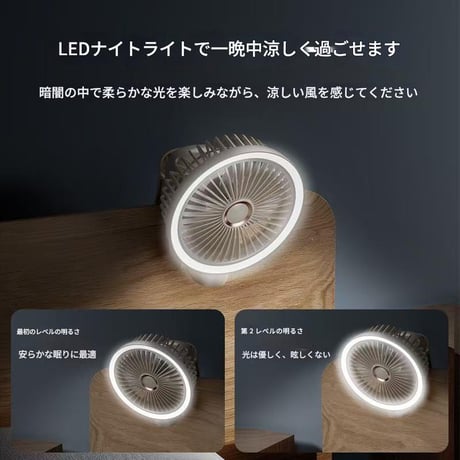 卓上扇風機7500mAh  GF12 デスクファン クリップ式 壁掛け扇風機  ハンディファン ライト付き  USB充電 大容量バッテリー 静音 オフィス 在宅ワーク  熱中症対策