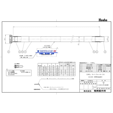 ライトブルーホース（散水用ホース）１．３ＭＰａ　６５Ａ×１５ｍ　黄銅製町野式金具 206214●ライトブルーホース（散水用ホース）１．３ＭＰａ　６５Ａ×１５ｍ　黄銅製町野式金具【取寄せ商品】