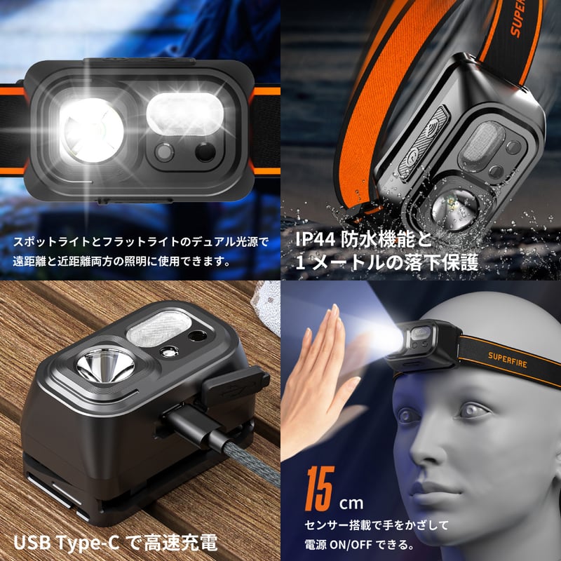 15個セット ヘッドライト LED ヘッドランプ USB 充電式 小型軽量