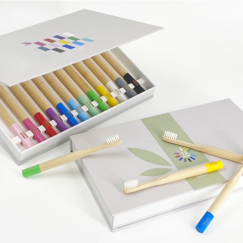 A153【ミニ便】竹歯ブラシ・ギフトBOX丸型(大人用12本セット) | 手から手