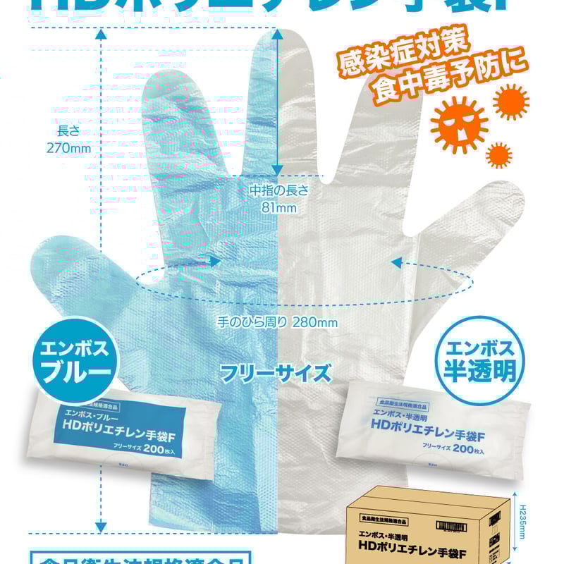 0.8円新品未開封食品衛生法適合品HDポリエチレン手袋フリーサイズ 10000枚 F001 HDポリエチレン手袋（半透明） | 手から手
