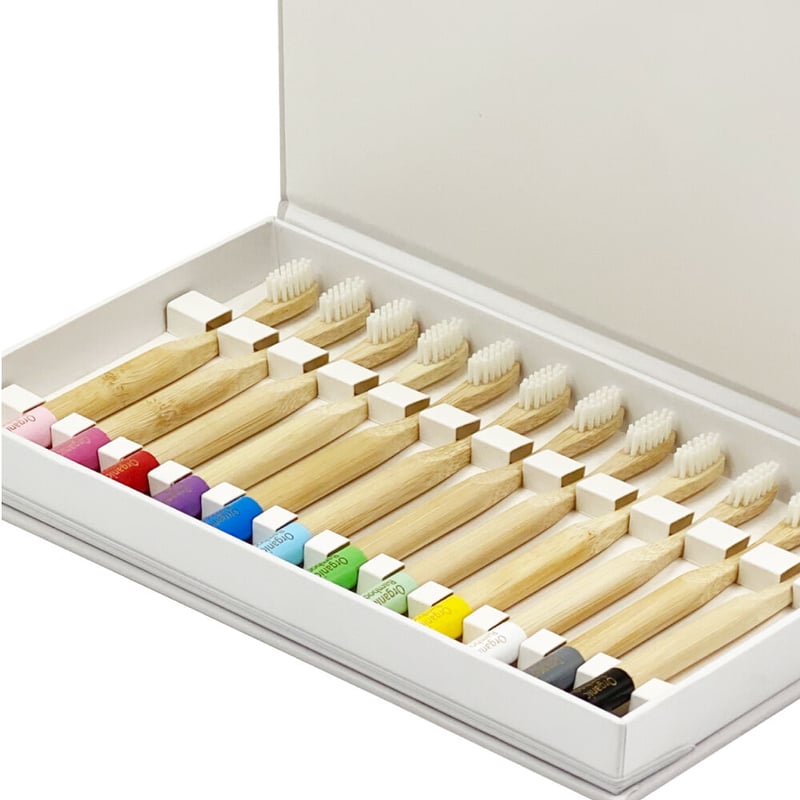 A154【ミニ便】竹歯ブラシ・ギフトBOX丸型(子供用12本セット) | 手から手