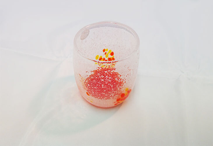 正規品＞花見たる型（オレンジ）泡模様のたる型琉球ガラスに、綺麗な