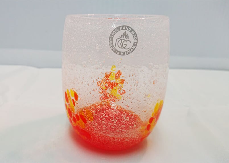 正規品＞花見たる型（オレンジ）泡模様のたる型琉球ガラスに、綺麗な