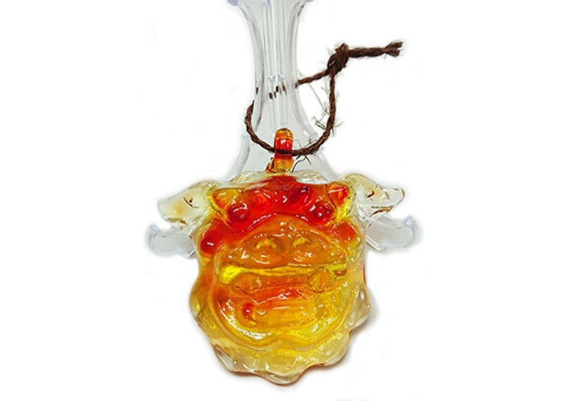 正規品＞限定品。縁起の良い琉球ガラス製シーサー（オレンジ）単品価格