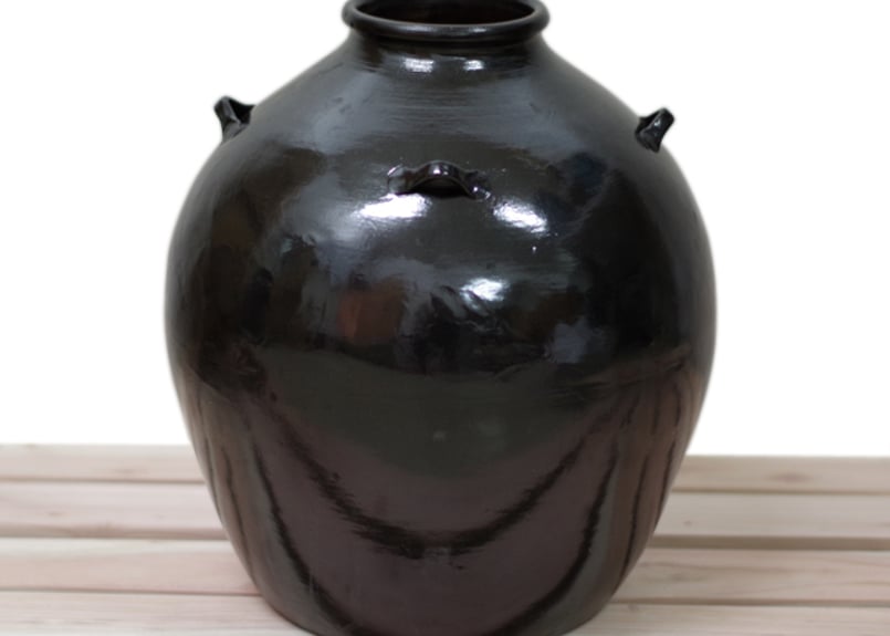 漏れなし塾生用（止水テスト済み）名品黒壺2升耳付甕カメ≪付属品