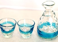 ＜正規品＞琉球ガラスおちょこ2個と徳利1個セット！沖縄スカイブルーの水色（その他、緑色、オレンジ色、青色を用意）