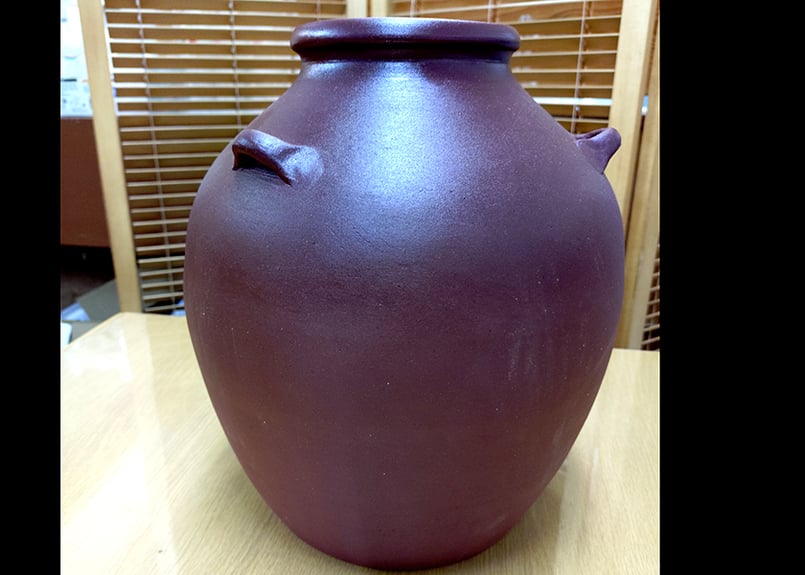 【美品】三耳壺　壺　傘立て B級品（漏れ）縄なし3升甕壺／オブジェ用、展示用、傘立て ＜超セール