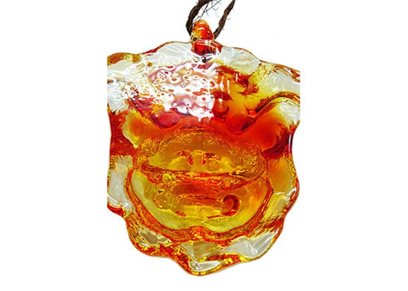 正規品＞限定品。縁起の良い琉球ガラス製シーサー（オレンジ）単品価格