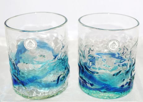 ＜正規品＞単品でこぼこロックの琉球ガラス！氷がしっかり入る大きなロックグラス（青／水）