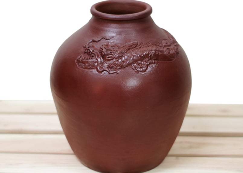 B級品（漏れ）龍盛壺3升甕カメ（縄なし）／オブジェ用、展示用、傘立て