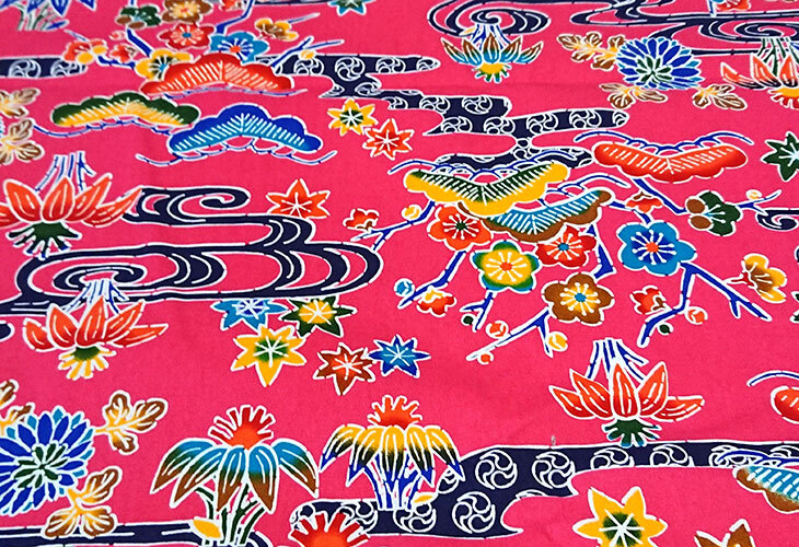 超特価セール品＞タペストリー四角（ピンク）沖縄独特の絵柄