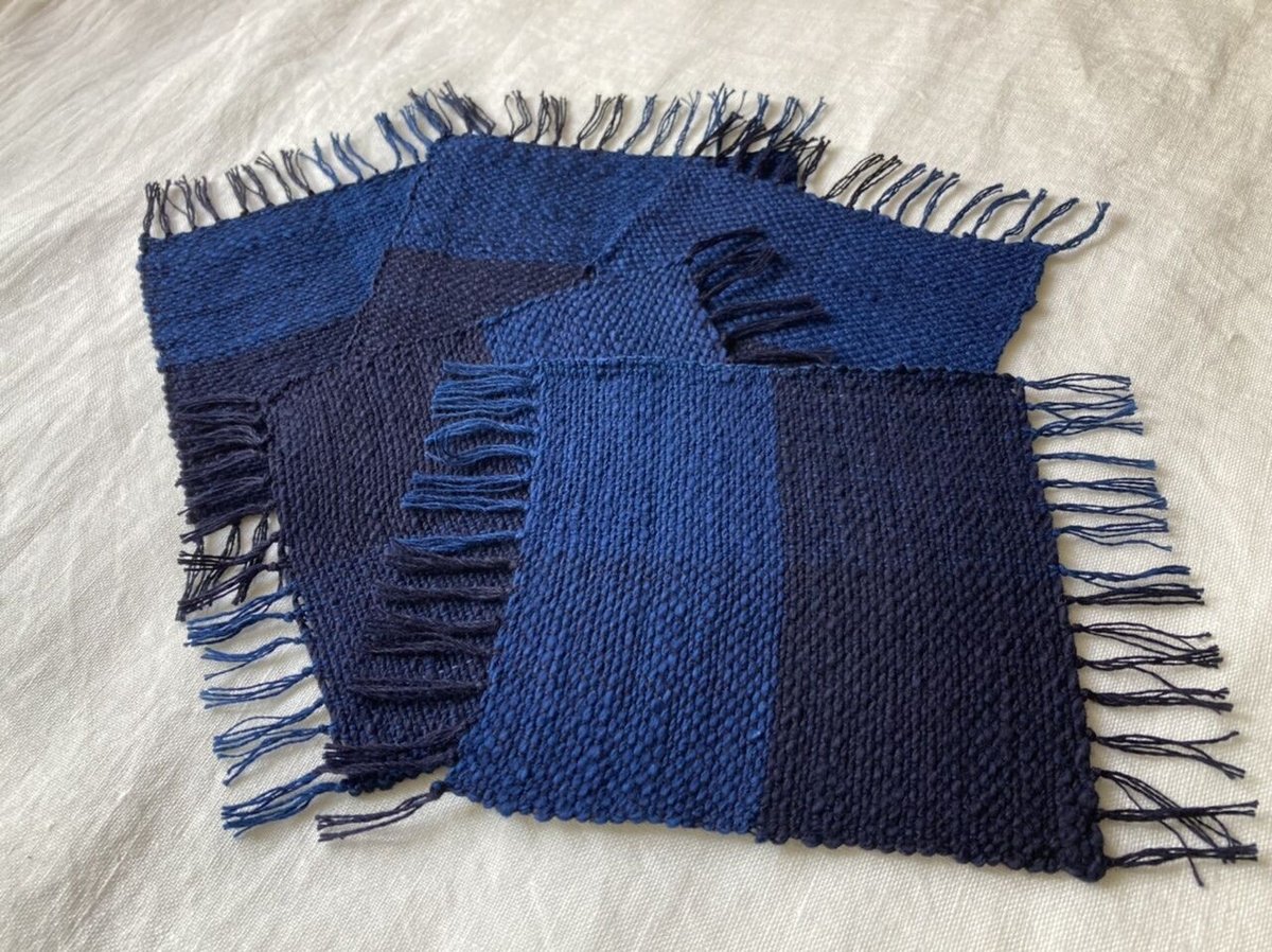 藍染濃淡コースター /ガラ紡綿糸 / 平織 | orie textile