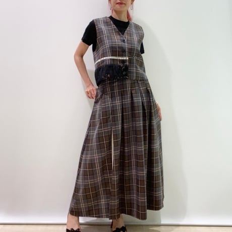 エイミーロウ　スリットロゴチェックタックプリーツスカート スリットロゴチェックタックプリーツスカート Eimee Law