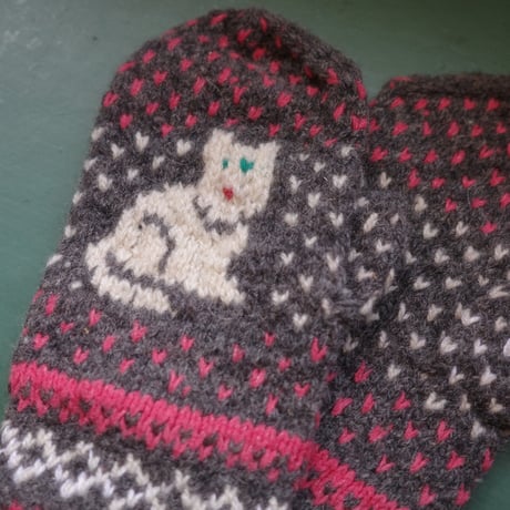 Cat motif mittens