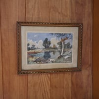 Riverside landscape watercolor painting