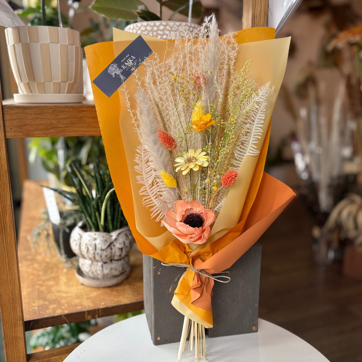 ドライフラワー★美味しそうなフレームアレンジメント★オレンジ　キウイ　母の日♪ オレンジ系ドライフラワースワッグ | ドライフラワーと、うつわと