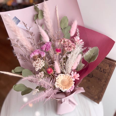 【ドライフラワー花束 M】ピンク系