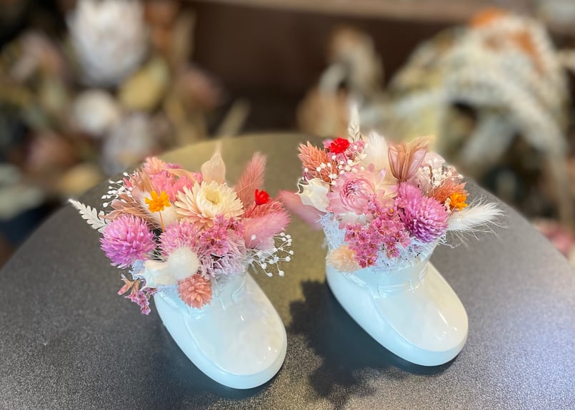 【現品限り】フラワーBOX&ベビーシューズセット ドライフラワーベビーシューズ】 | flowershop KAIKA