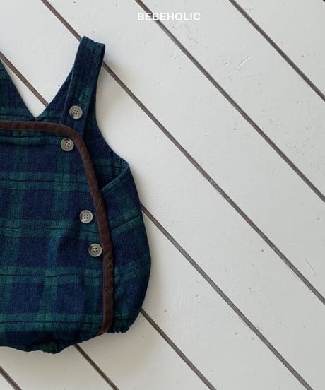 【即納】  blue check suspender pants