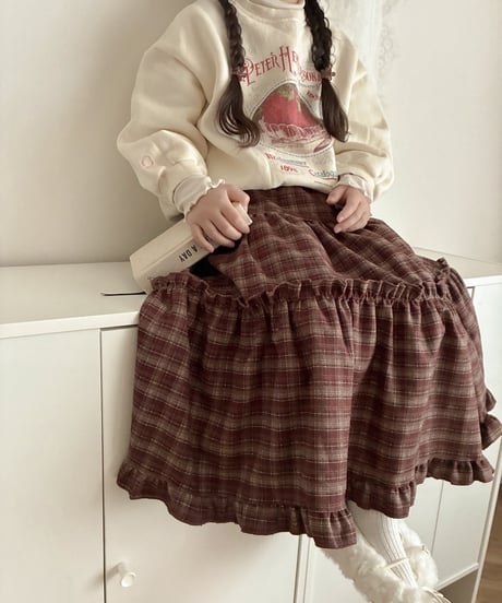【即納】 check tiered skirt
