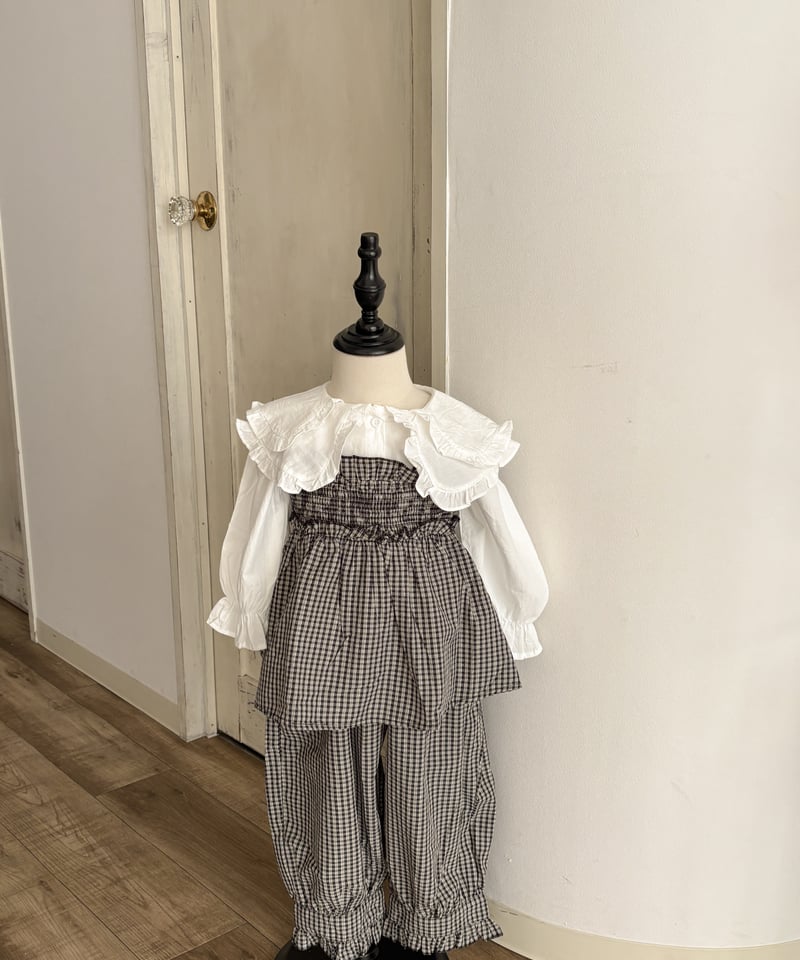 即納】 gingham check set up | heure ( ウール ) 海外子供