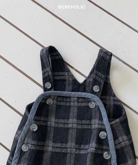 【即納】  blue check suspender pants