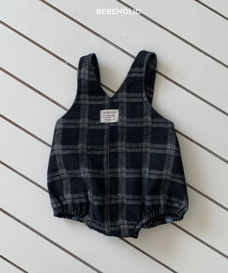 【即納】  blue check suspender pants