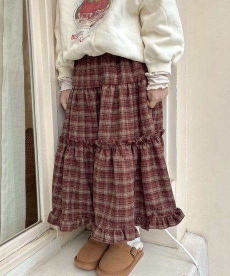 【即納】 check tiered skirt