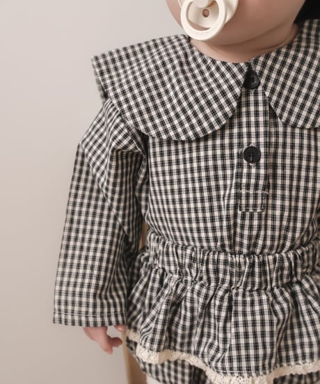 【即納】check sailor blouse