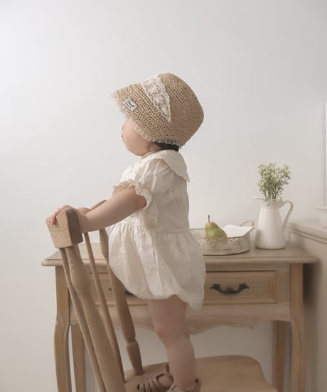 【即納】  blanc flower rompers