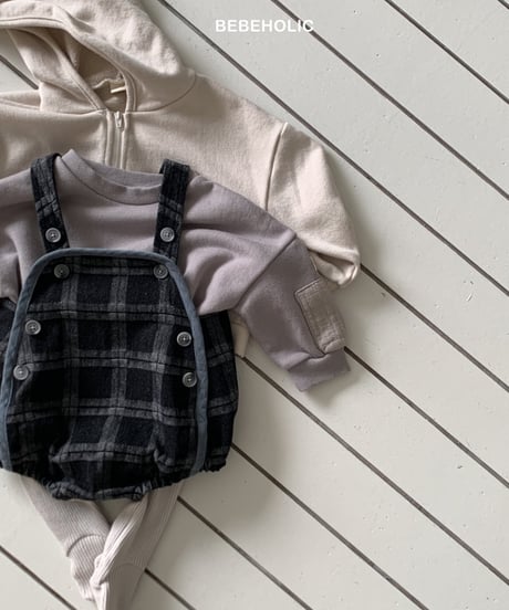 【即納】  blue check suspender pants