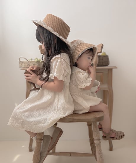 【即納】  blanc flower rompers