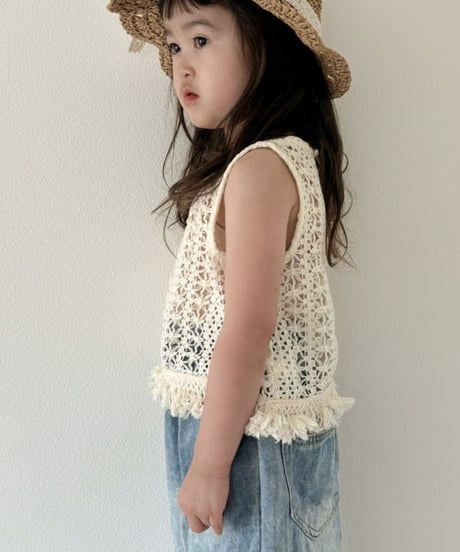 再入荷【即納】crochet fringe vest