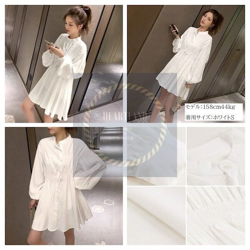 アシンメトリータックギャザー入りシャツミニワンピース チュニック