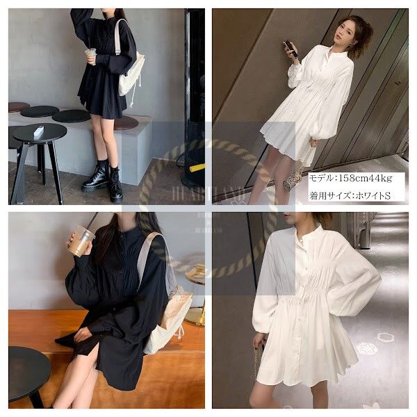 アシンメトリータックギャザー入りシャツミニワンピース チュニック