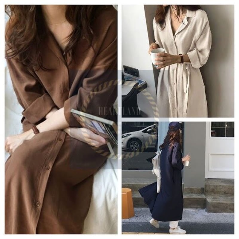 ベルト付きロングシャツワンピース 長袖ロングカーディガン 春秋ワンピ  