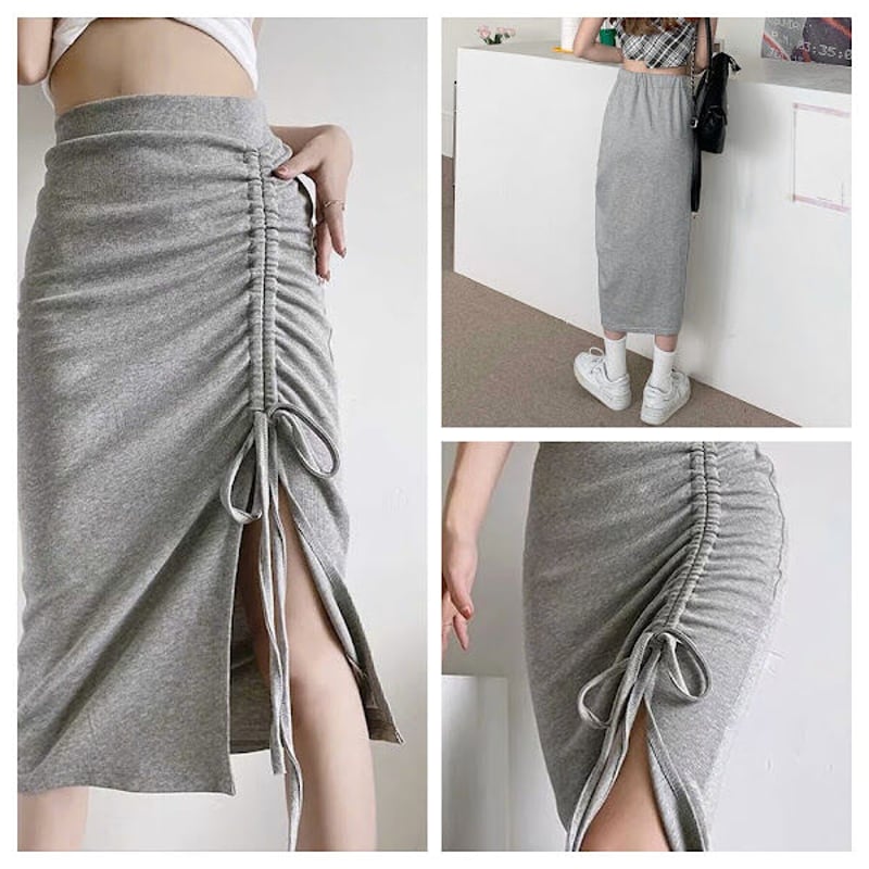 編み上げレースアップタイトスカート スリット入りロング