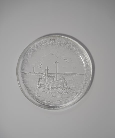 Plate｜Nybro｜Paul Isling｜ガラスプレート｜帆船｜スウェーデン