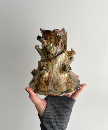 Candle Holder ｜Studio Pottery｜キャンドルホルダー｜切り株に小鳥