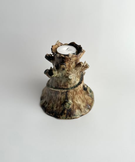 Candle Holder ｜Studio Pottery｜キャンドルホルダー｜切り株に小鳥