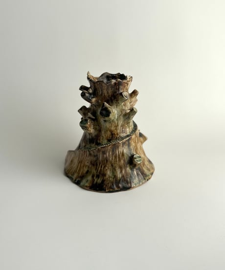 Candle Holder ｜Studio Pottery｜キャンドルホルダー｜切り株に小鳥