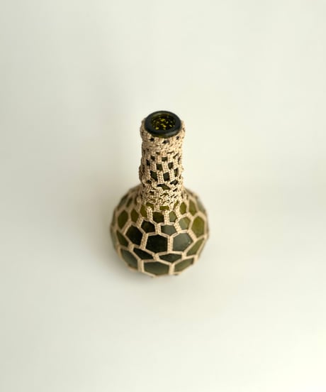 Bottle｜マクラメ編み｜グリーンガラスボトル｜花器