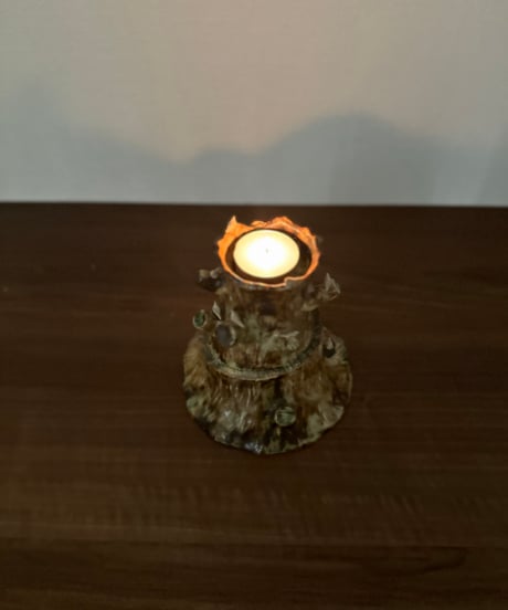 Candle Holder ｜Studio Pottery｜キャンドルホルダー｜切り株に小鳥