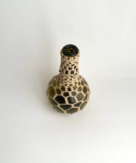 Bottle｜マクラメ編み｜グリーンガラスボトル｜花器