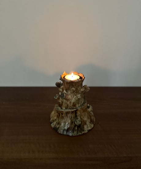 Candle Holder ｜Studio Pottery｜キャンドルホルダー｜切り株に小鳥